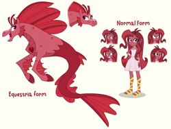 Size: 4000x3000 | Tagged: safe, artist:wubcakeva, oc, oc only, oc:mezma, species:human, species:siren, my little pony:equestria girls, clothing, fangs, feet, fins, fish tail, reference sheet, scales, shoes, simple background, solo, white background