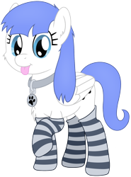 Size: 1212x1642 | Tagged: safe, artist:djdavid98, oc, oc only, oc:snow pup, species:pegasus, species:pony, 2020 community collab, derpibooru community collaboration, blep, chest fluff, clothing, collar, female, looking at you, raised hoof, simple background, socks, solo, striped socks, tongue out, transparent background