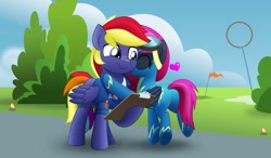 Size: 800x468 | Tagged: safe, artist:jhayarr23, oc, oc only, oc:neon flare, oc:rainbow lightspeed, species:pegasus, species:pony, butt, clipboard, clothing, female, kissing, male, mare, movie accurate, plot, stallion, uniform, wonderbolts dress uniform, wonderbolts uniform