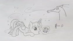 Size: 4032x2268 | Tagged: safe, artist:parclytaxel, oc, oc only, oc:parcly taxel, oc:spindle, species:alicorn, species:pony, ain't never had friends like us, albumin flask, alicorn oc, angry, behaving like a dog, face down ass up, female, japan, levitation, lineart, magic, mare, monochrome, osaka, parcly taxel in japan, pencil drawing, rubik's cube, snow, story included, telekinesis, tongue out, traditional art, windigo, windigo oc