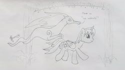 Size: 4032x2268 | Tagged: safe, artist:parclytaxel, oc, oc only, oc:parcly taxel, oc:spindle, species:alicorn, species:pony, ain't never had friends like us, albumin flask, alicorn oc, americamura, female, floating, force field, ice, japan, lineart, mare, monochrome, osaka, parcly taxel in japan, pencil drawing, rain, running, story included, traditional art, windigo, windigo oc