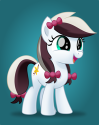 Size: 5530x7000 | Tagged: safe, artist:jhayarr23, oc, oc only, oc:vanilla cream, adopted, bow, cute, female, filly, foal, movie accurate, ocbetes, solo