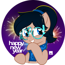 Size: 1024x1026 | Tagged: safe, artist:jhayarr23, oc, oc only, oc:crescend cinnamon, species:earth pony, species:pony, 2020, 2020 glasses, female, fireworks, glasses, happy new year, happy new year 2020, holiday, mare, movie accurate, solo
