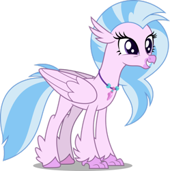 Size: 892x895 | Tagged: safe, artist:dashiesparkle, character:silverstream, species:classical hippogriff, species:hippogriff, cheerful, claws, cute, diastreamies, excited, female, folded wings, grin, jewelry, necklace, pearl necklace, shadow, simple background, smiling, solo, talons, transparent background, unshorn fetlocks, vector, wings