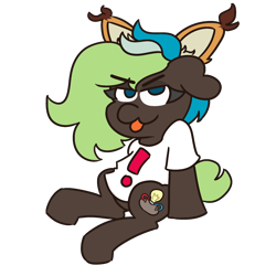 Size: 2000x2000 | Tagged: safe, artist:threetwotwo32232, oc, oc only, oc:bright idea, species:earth pony, species:pony, 2020 community collab, derpibooru community collaboration, cat ears, clothing, female, looking at you, mare, shirt, simple background, solo, t-shirt, transparent background