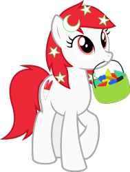 Size: 4000x5289 | Tagged: safe, artist:parclytaxel, oc, oc only, oc:temmy, species:earth pony, species:pony, 2020 community collab, derpibooru community collaboration, nation ponies, .svg available, absurd resolution, basket, crescent, female, lights, looking up, mare, mouth hold, project seaponycon, raised hoof, simple background, singapore, smiling, solo, stars, transparent background, vector