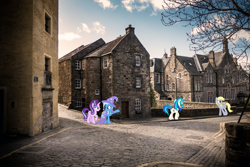 Size: 1500x1000 | Tagged: safe, artist:caliazian, artist:dashiesparkle, character:derpy hooves, character:dj pon-3, character:starlight glimmer, character:trixie, character:vinyl scratch, species:pegasus, species:pony, species:unicorn, edinburgh, female, house, irl, photo, ponies in real life, united kingdom