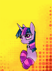 Size: 600x809 | Tagged: safe, artist:foxinshadow, character:twilight sparkle, clothing, collar, female, socks, solo, striped socks
