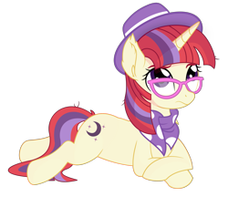 Size: 3261x2811 | Tagged: safe, artist:cyanlightning, artist:slb94, character:moondancer, species:pony, species:unicorn, clothing, female, glasses, hat, hipster, mare, prone, scarf, simple background, transparent background