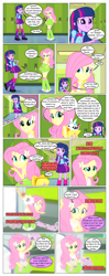 Size: 612x1551 | Tagged: safe, artist:greatdinn, artist:newbiespud, edit, edited screencap, screencap, character:angel bunny, character:fluttershy, character:spike, character:twilight sparkle, species:dog, species:rabbit, comic:friendship is dragons, equestria girls:equestria girls, g4, my little pony: equestria girls, my little pony:equestria girls, animal, backpack, clothing, collaboration, comic, cutie mark on clothes, dialogue, element of magic, frown, hairclip, lockers, paw prints, pointing, sad, screencap comic, wide eyes