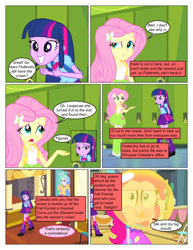 Size: 612x792 | Tagged: safe, artist:greatdinn, artist:newbiespud, edit, edited screencap, screencap, character:angel bunny, character:fluttershy, character:pinkie pie, character:princess celestia, character:principal celestia, character:spike, character:twilight sparkle, species:dog, species:rabbit, comic:friendship is dragons, equestria girls:equestria girls, g4, my little pony: equestria girls, my little pony:equestria girls, animal, backpack, balloon, blowing up balloons, clothing, collaboration, comic, cutie mark accessory, cutie mark on clothes, dialogue, element of magic, food, frown, gum, hairclip, lockers, paw prints, pointing, screencap comic, smiling, wide eyes