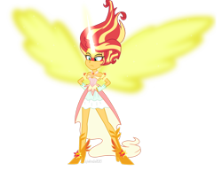 Size: 1600x1234 | Tagged: safe, artist:wubcakeva, character:daydream shimmer, character:sunset shimmer, equestria girls:friendship games, g4, my little pony: equestria girls, my little pony:equestria girls, artificial wings, augmented, bare shoulders, clothing, daydream shimmer, dress, female, fingerless gloves, gloves, magic, magic wings, simple background, solo, transparent background, wings