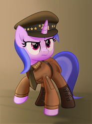 Size: 5000x6759 | Tagged: safe, artist:jhayarr23, character:sea swirl, species:pony, species:unicorn, background pony, clothing, commission, fallout, fallout: new vegas, female, general, hat, mare, movie accurate, ncr, necktie, officer's hat, solo, uniform