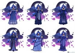 Size: 5697x4000 | Tagged: safe, artist:king-kakapo, character:princess luna, species:human, clothing, crescent moon, crown, dress, female, full moon, humanized, jewelry, moon, night, open mouth, regalia, sky, solo, staff, winged humanization, wings
