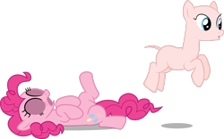 Size: 1371x857 | Tagged: safe, artist:lman225, artist:slb94, edit, editor:slayerbvc, character:pinkie pie, species:earth pony, species:pony, bald, cropped, female, furless, furless edit, mare, no shame, nudity, pinkie pie suit, ponysuit, pronking, shaved, shaved tail, simple background, solo, streaking, transparent background, vector, vector edit