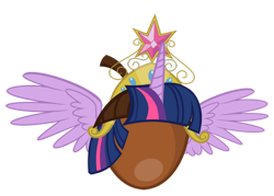 Size: 600x429 | Tagged: safe, artist:pixelkitties, character:twilight sparkle, character:twilight sparkle (alicorn), species:alicorn, acorn, acorn drama, big crown thingy, element of magic, jewelry, joke, regalia, silly, simple background, spread wings, transparent background, twilacorn, visual gag, wat, wings