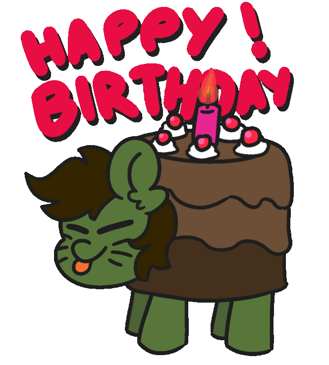 Size: 664x737 | Tagged: safe, artist:threetwotwo32232, oc, oc:green ganache, species:earth pony, species:pony, 60 fps, animated, blep, cake, candle, food, gif, male, portal (valve), simple background, solo, stallion, the cake is a lie, tongue out, transparent background