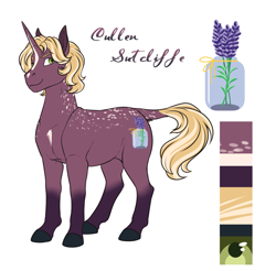 Size: 1521x1497 | Tagged: safe, artist:jc_bbqueen, oc, oc only, oc:cullen sutcliffe, species:pony, species:unicorn, digital art, male, reference sheet, smiling, solo, stallion