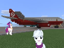 Size: 2048x1536 | Tagged: safe, artist:dashiesparkle, artist:topsangtheman, character:double diamond, character:queen novo, species:earth pony, species:hippogriff, species:pony, my little pony: the movie (2017), airbus a320, airport, looking at you, minecraft
