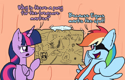 Size: 1253x800 | Tagged: safe, artist:clouddg, character:rainbow dash, character:twilight sparkle, character:twilight sparkle (alicorn), species:alicorn, species:pegasus, species:pony, ask pun, ask, butt, dock, eyepatch, map, pirate dash, plot, pun