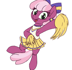 Size: 1002x969 | Tagged: safe, artist:threetwotwo32232, artist:wenni, character:cheerilee, species:earth pony, species:pony, armpits, bipedal, bow, cheeribetes, cheerileeder, cheerleader, cheerleader outfit, clothing, collaboration, cute, female, hair bow, looking at you, mare, open mouth, pleated skirt, pom pom, simple background, skirt, solo, transparent background