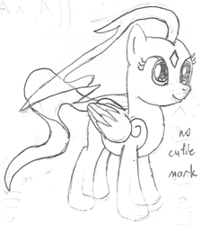 Size: 695x774 | Tagged: safe, artist:parclytaxel, oc, oc only, oc:spindle, species:pegasus, species:pony, series:nightliner, ethereal mane, female, lineart, mare, monochrome, older, pencil drawing, ponified, smiling, solo, species swap, traditional art, transparent flesh, windigo, windigo oc