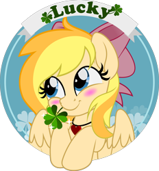 Size: 5000x5384 | Tagged: safe, artist:jhayarr23, oc, oc only, oc:wingblossom, oc:wingy, species:pegasus, species:pony, accessories, blushing, bow, clover, cute, female, four leaf clover, hair bow, jewelry, mare, necklace, pegasus oc, simple background, solo, spread wings, transparent background, wings, ych result
