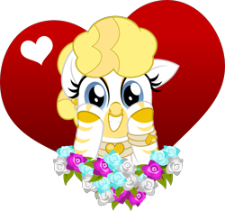 Size: 5000x4673 | Tagged: source needed, safe, artist:jhayarr23, part of a set, oc, oc only, oc:golden heart, species:zebra, albino, cute, ear piercing, earring, flower, heart, jewelry, looking at you, ocbetes, piercing, show accurate, simple background, solo, transparent background, ych result