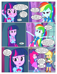 Size: 612x792 | Tagged: safe, artist:greatdinn, artist:newbiespud, edit, edited screencap, screencap, character:applejack, character:pinkie pie, character:twilight sparkle, comic:friendship is dragons, equestria girls:equestria girls, g4, my little pony: equestria girls, my little pony:equestria girls, arm behind head, blushing, clothing, collaboration, comic, cutie mark, cutie mark on clothes, dialogue, female, grink, hat, one eye closed, screencap comic, smiling, wink