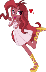 Size: 1280x1980 | Tagged: safe, artist:wubcakeva, oc, oc:mezma, my little pony:equestria girls, clothing, disguise, disguised siren, dress, feet, female, heart, open mouth, raised leg, sandals, simple background, solo, transparent background