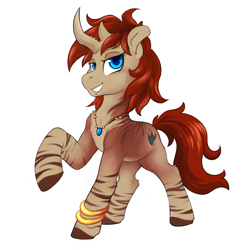 Size: 2400x2400 | Tagged: safe, artist:hobbes-maxwell, oc, oc only, oc:nilla, species:abada, species:pony, bicorn, female, horn, jewelry, leg rings, mare, multiple horns, necklace, raised hoof, simple background, white background