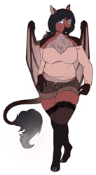 Size: 528x963 | Tagged: safe, artist:jc_bbqueen, oc, oc:lady lovegreen, species:anthro, species:dracony, species:dragon, species:pony, species:unguligrade anthro, anthro oc, big breasts, breasts, chest fluff, clothing, cloven hooves, digital art, female, hybrid, leonine tail, long hair, mare, milf, off shoulder, ponytail, shorts, simple background, solo, thick, tied hair, wide hips
