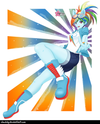 Size: 1026x1274 | Tagged: safe, alternate version, artist:clouddg, character:rainbow dash, species:human, my little pony:equestria girls, breasts, busty rainbow dash, clothing, female, glasses, humanized, looking at you, peace sign, pony coloring, sexy, shoes, solo, stupid sexy rainbow dash