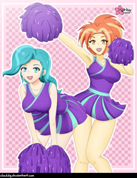 Size: 1228x1600 | Tagged: safe, alternate version, artist:clouddg, character:lighthoof, character:shimmy shake, species:human, episode:2-4-6 greaaat, my little pony:equestria girls, armpits, breasts, cheerleader, clothing, equestria girls-ified, female, human coloration, signature, smiling