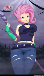 Size: 750x1291 | Tagged: safe, artist:clouddg, character:fluttershy, species:human, episode:the road less scheduled, g4, my little pony: equestria girls, my little pony:equestria girls, spoiler:eqg series (season 2), belly button, breasts, busty fluttershy, clothing, female, flutterpunk, goth, human coloration, metalshy, midriff, pants, solo, tank top, the road less scheduled: fluttershy