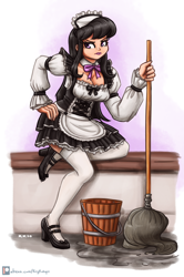 Size: 1262x1900 | Tagged: safe, artist:king-kakapo, character:octavia melody, species:human, bucket, clothing, female, humanized, maid, mop, solo