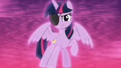 Size: 1600x900 | Tagged: safe, artist:jhayarr23, artist:sailortrekkie92, character:twilight sparkle, character:twilight sparkle (alicorn), species:alicorn, species:pony, episode:friendship university, g4, my little pony: friendship is magic, disguise, eyepatch, eyepatch (disguise), female, mare, palindrome get, solo, wallpaper, wings
