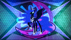 Size: 3840x2160 | Tagged: safe, artist:laszlvfx, artist:magister39, edit, character:nightmare moon, character:princess luna, species:alicorn, species:pony, armor, ear piercing, earring, female, jewelry, mare, piercing, solo, wallpaper, wallpaper edit