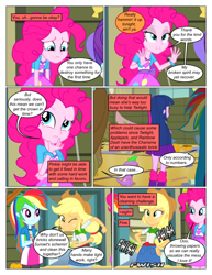 Size: 612x792 | Tagged: safe, artist:greatdinn, artist:newbiespud, edit, edited screencap, screencap, character:applejack, character:pinkie pie, character:rainbow dash, character:spike, character:twilight sparkle, species:dog, comic:friendship is dragons, equestria girls:equestria girls, g4, my little pony: equestria girls, my little pony:equestria girls, clothing, collaboration, comic, cutie mark, cutie mark on clothes, dialogue, female, freckles, gym, hand on hip, hat, male, one eye closed, onomatopoeia, screencap comic, smiling, spike the dog, thinking, wink