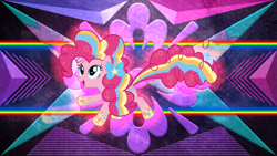 Size: 3840x2160 | Tagged: safe, artist:laszlvfx, artist:sollace, edit, character:pinkie pie, species:earth pony, species:pony, female, mare, rainbow power, solo, wallpaper, wallpaper edit