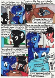 Size: 2094x2978 | Tagged: safe, artist:newyorkx3, character:princess luna, oc, oc:tommy, oc:tommy junior, species:human, comic:young days, comic, concert, tickets, traditional art