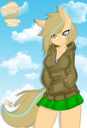 Size: 696x1024 | Tagged: safe, artist:ambris, artist:grithcourage, oc, oc:grith courage, species:anthro, backround, cute, jaket, looking at you, solo, trace, watermark