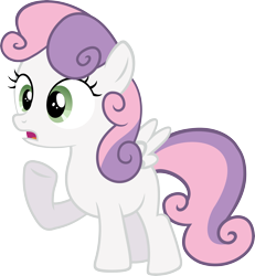 Size: 5813x6300 | Tagged: safe, artist:slb94, edit, editor:slayerbvc, character:sweetie belle, species:pegasus, species:pony, female, filly, pegasus sweetie belle, race swap, raised hoof, simple background, solo, transparent background, vector, vector edit