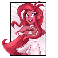 Size: 1280x1280 | Tagged: safe, artist:wubcakeva, oc, oc only, oc:mezma, my little pony:equestria girls, clothing, disguise, disguised siren, dress, female, happy, heart hands, open mouth, siren oc, solo