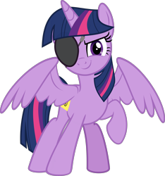 Size: 5348x5703 | Tagged: safe, artist:jhayarr23, character:twilight sparkle, character:twilight sparkle (alicorn), species:alicorn, species:pony, episode:friendship university, g4, my little pony: friendship is magic, disguise, eyepatch, eyepatch (disguise), female, looking at you, mare, raised hoof, simple background, smiling, solo, spread wings, transparent background, vector, wings