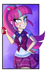 Size: 1280x2068 | Tagged: safe, artist:wubcakeva, character:sour sweet, equestria girls:friendship games, g4, my little pony: equestria girls, my little pony:equestria girls, angry, can, clothing, crystal prep academy uniform, female, freckles, looking at you, necktie, school uniform, scowl, solo, sour rage