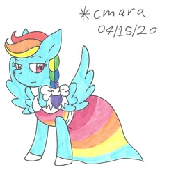 Size: 953x982 | Tagged: safe, artist:cmara, species:pegasus, species:pony, clothing, dress, female, mare, rainbow dash always dresses in style, solo, traditional art, wings