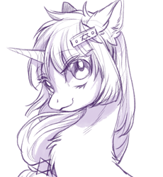 Size: 1577x1711 | Tagged: safe, artist:swaybat, oc, oc only, species:pony, species:unicorn, bust, female, hairpin, long hair, mare, monochrome, portrait, sketch, solo, star of david