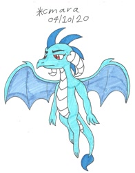 Size: 1152x1473 | Tagged: safe, artist:cmara, character:princess ember, species:dragon, dragoness, female, flying, solo, traditional art, wings