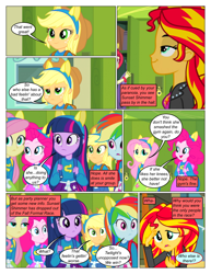 Size: 612x792 | Tagged: safe, artist:greatdinn, artist:newbiespud, edit, edited screencap, screencap, character:applejack, character:fluttershy, character:pinkie pie, character:rainbow dash, character:sunset shimmer, character:twilight sparkle, comic:friendship is dragons, equestria girls:equestria girls, g4, my little pony: equestria girls, my little pony:equestria girls, animal ears, clothing, collaboration, comic, dialogue, female, lockers, screencap comic, smug